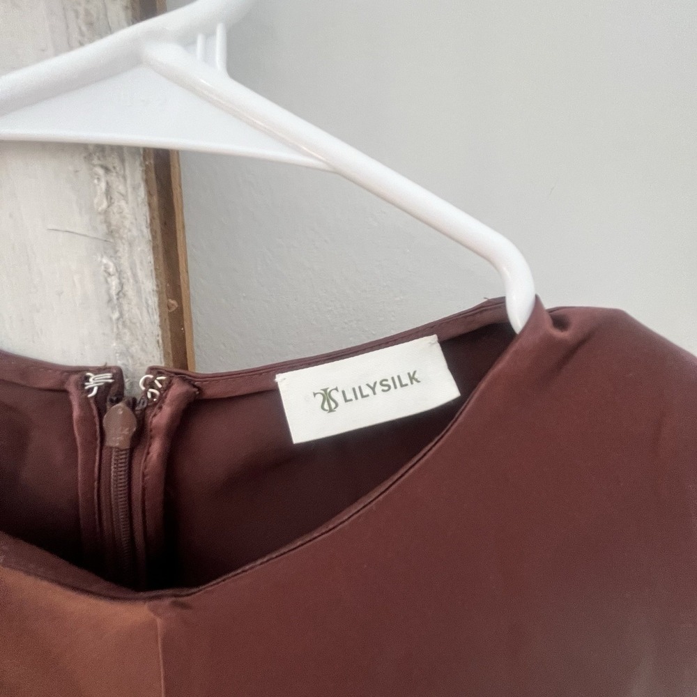 LilySilk $249 Mulberry Silk Chocolate A Line Dress Cut‎ Metal Ring Size 6 - Picture 10 of 14